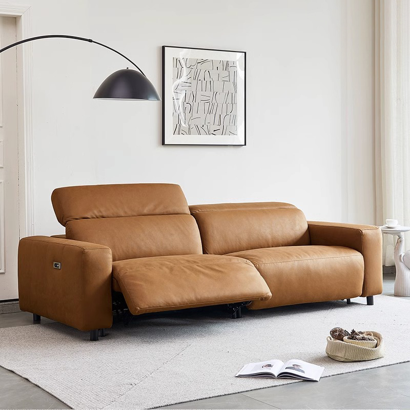 电动真皮沙发客厅意式极简头层牛皮可调节伸缩双人功能沙发小户型