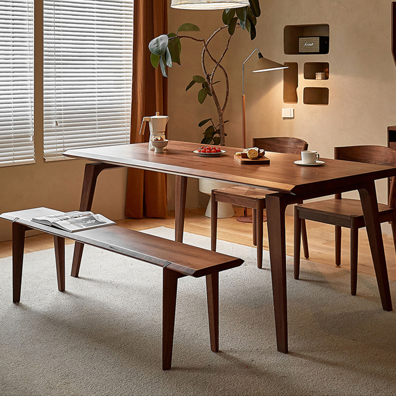 北欧简约现代长方形大板桌北美黑胡桃木饭桌家用实木餐桌椅组合