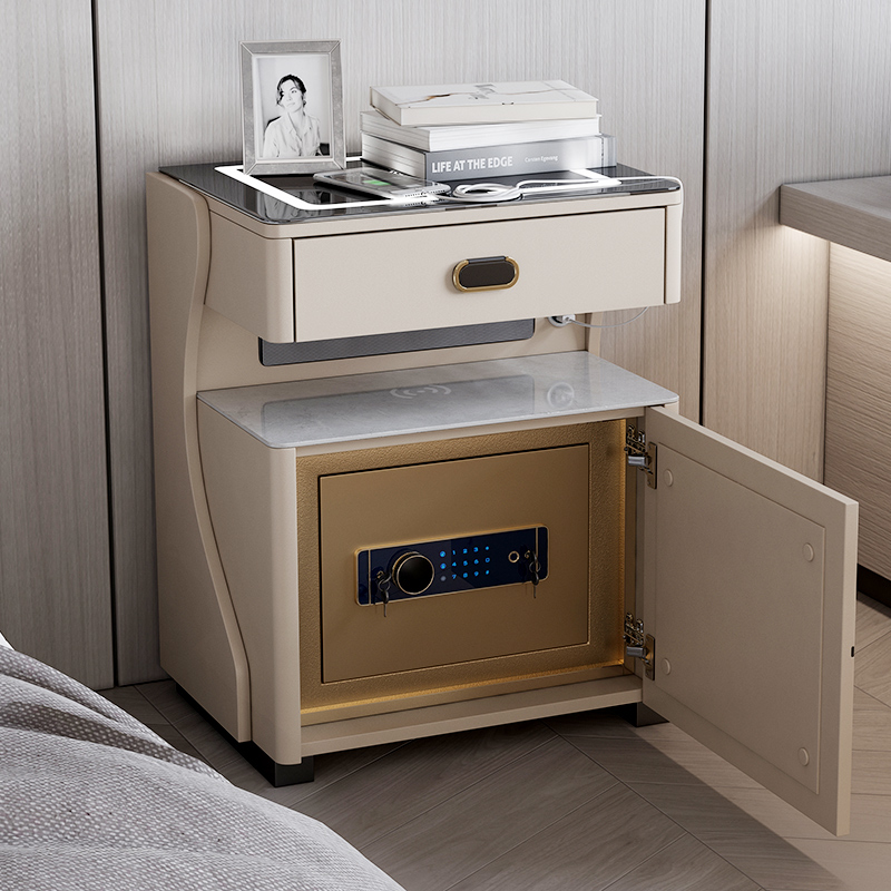 智能床头柜保险箱一体现代简约卧室防盗可充电多功能轻奢床边柜子