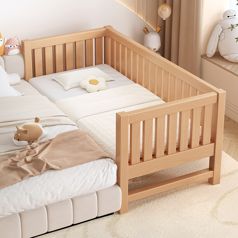榉木婴儿儿童拼接床加宽床边床大人可睡带护栏宝宝小床实木平接床