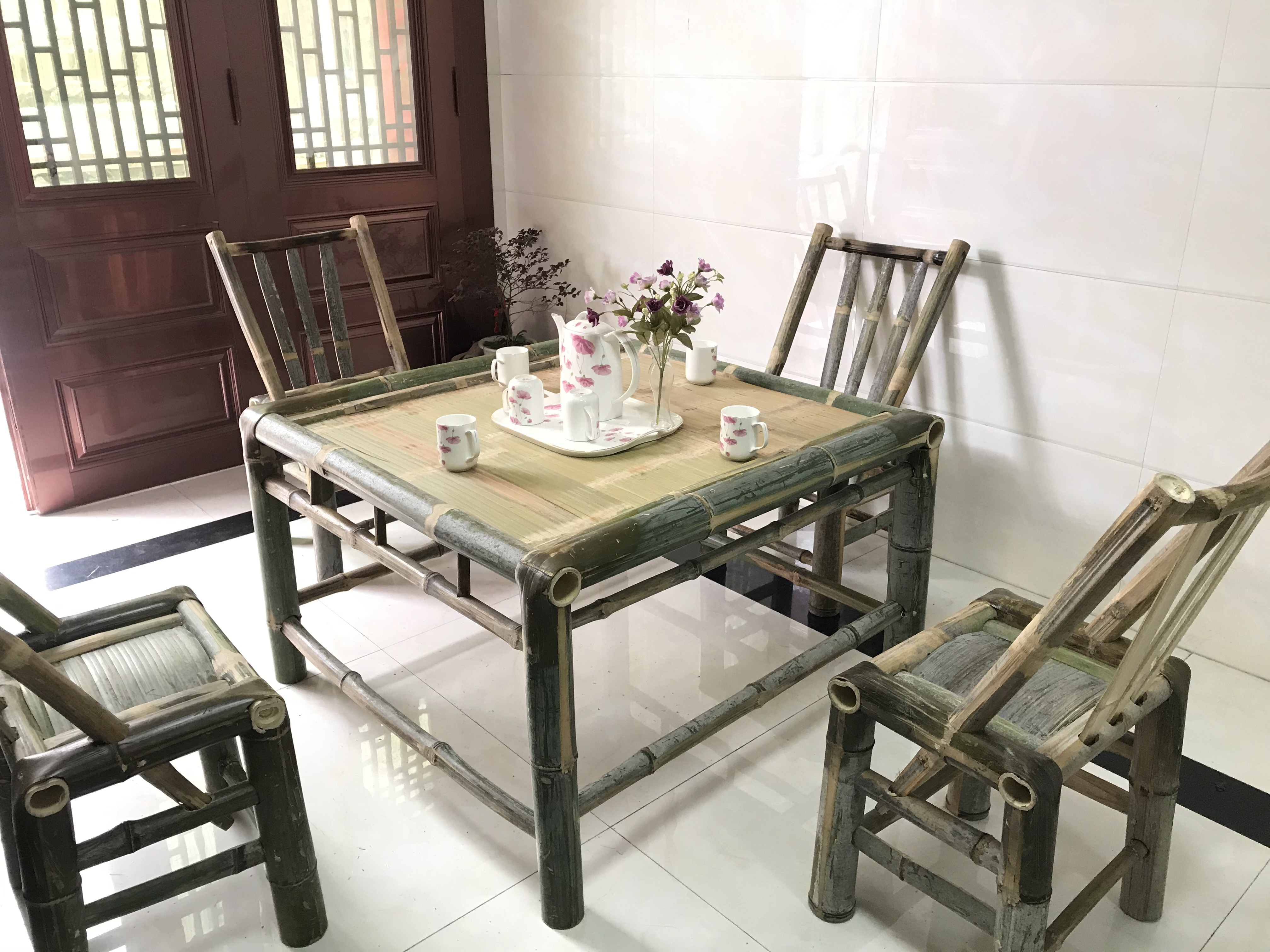 竹茶桌椅组合竹子桌子家用方桌中式竹餐桌复古禅意茶室家具竹茶几