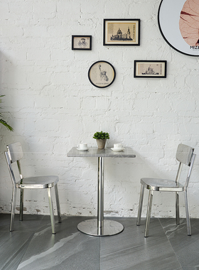 简约咖啡厅户外不锈钢小方桌小户型家用可定制正方形小型餐桌2人