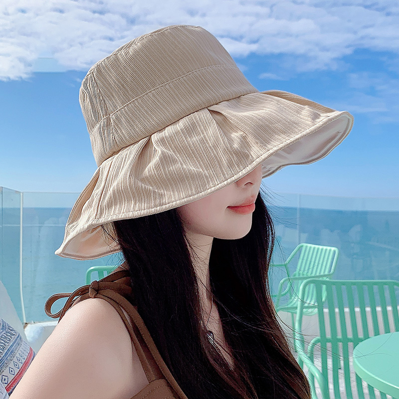 2023新款渔夫帽女遮脸防晒帽子夏季海边黑胶防紫外线遮阳太阳帽子