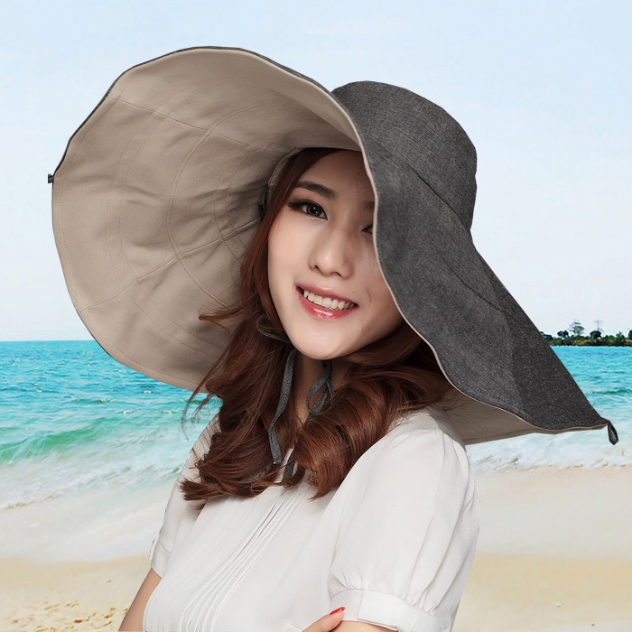 日本防紫外线夏季大沿渔夫帽子女太阳帽遮阳帽沙滩帽可造型可折叠