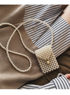 现货 串珠珍珠包迷你珍珠复古vintage斜挎包零钱包腰包手工串珠