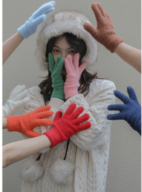 你好卡农 8色软糯保暖针织手套女冬天时尚百搭分指可爱毛线手套