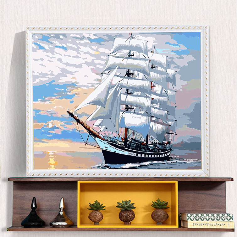 diy数字油画 客厅风景欧式海景帆船大幅数码手绘装饰画 平安归来