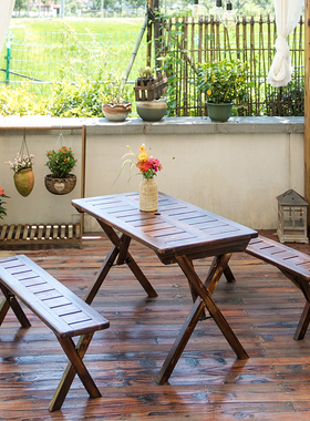 户外桌椅实木露台组合休闲椅庭院别墅室外阳台花园折叠防腐木桌椅
