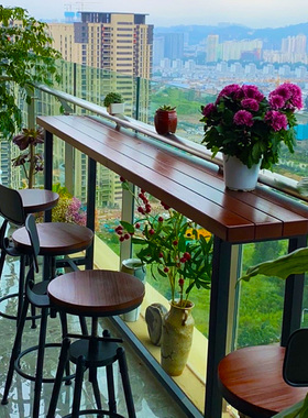 阳台小桌椅户外茶桌休闲区布置防腐木一桌二椅组合三件套轻奢网红