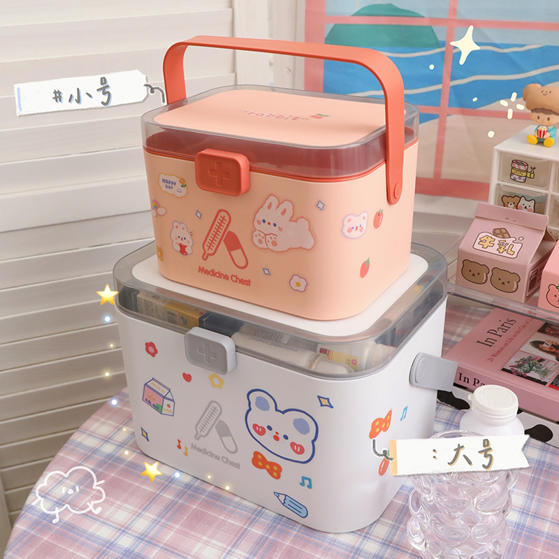 可爱日式ins风家用桌面手提医药箱家庭装学生宿舍药物药品收纳盒