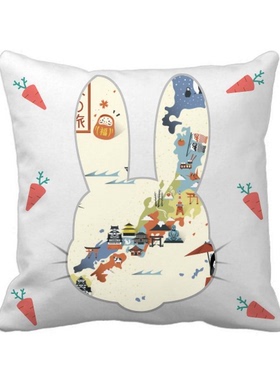 当地日本旅游观光文化地图兔子方形抱枕靠枕沙发靠垫双面含芯礼物