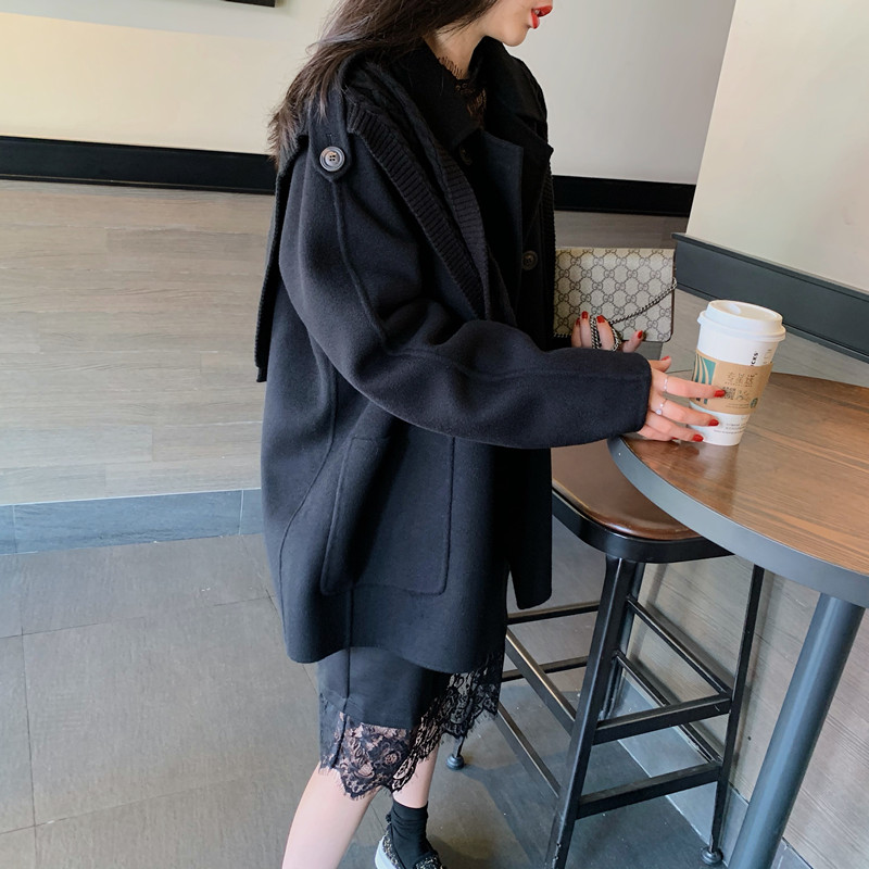 韩版大衣女2020年新款冬季设计感外套女双面零羊绒大衣毛呢外套女