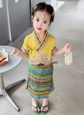 傣族服装儿童女孩汉服夏季泼水节云南西双版纳女童民族风度假演出