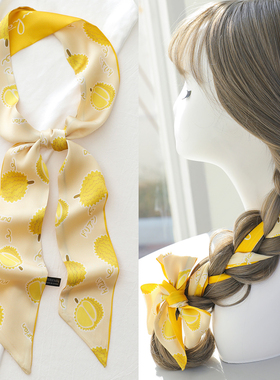 黄色细窄小长条丝巾发带女春秋绑包包编发丝带装饰飘带腰带高级感