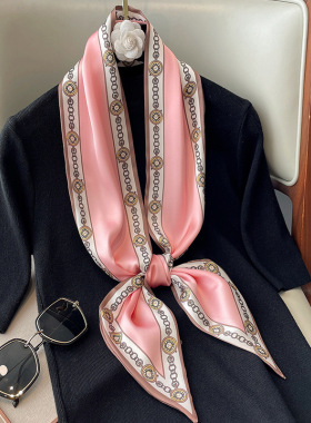 法式粉色丝巾小长条女领带巾细窄飘带编发丝带小领巾绑包腰带发带