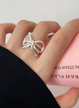 饰尚e族几何线条蝴蝶结戒指女小众设计高级感百搭S925银开口指环