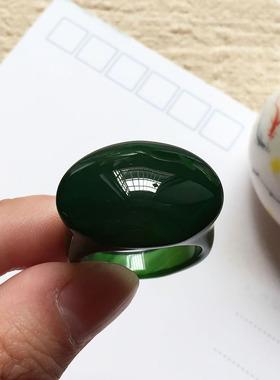 天然绿玛瑙玉戒指玉指环 手工大拇指食指玉石指环扳指送长辈饰品