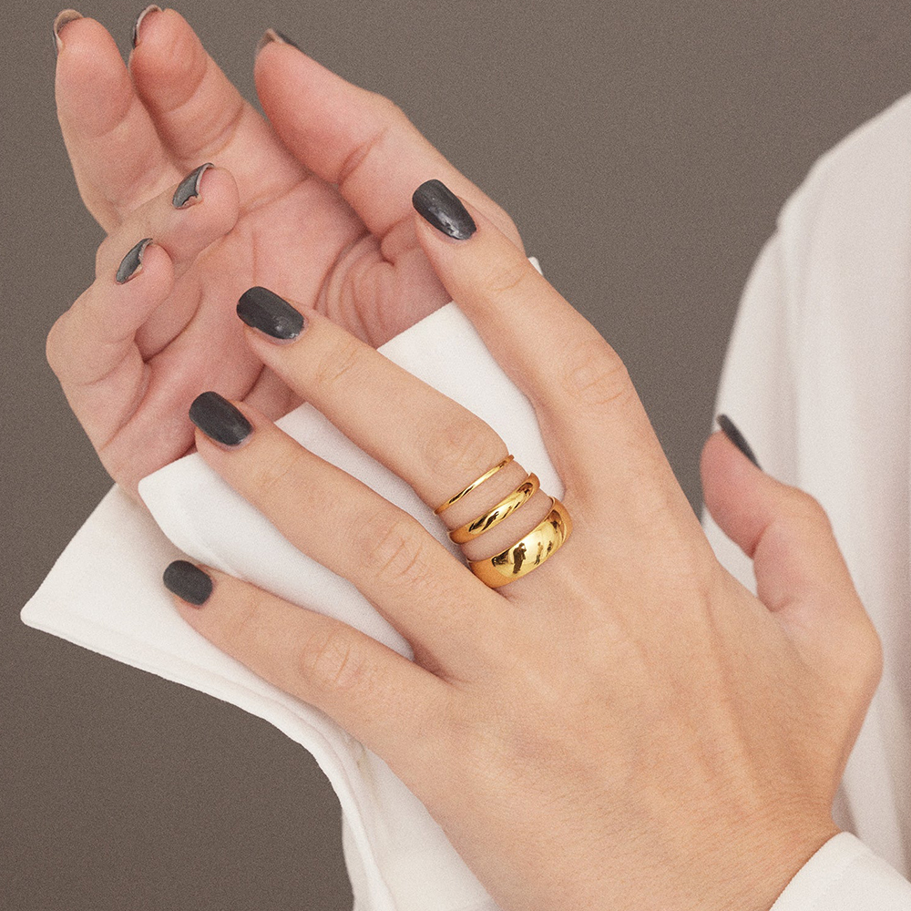eManco钛钢戒指女士饰品货源手饰 欧美时尚简约ins不锈钢金色指环