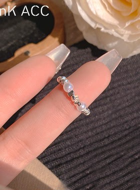 碎银珍珠戒指女2024新款爆款小众设计食指戒轻奢高级感独特指环
