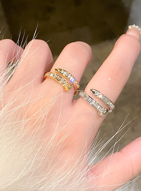 银色钉子锆石戒指女小众设计高级感素圈戒指女时尚尾戒个性食指环