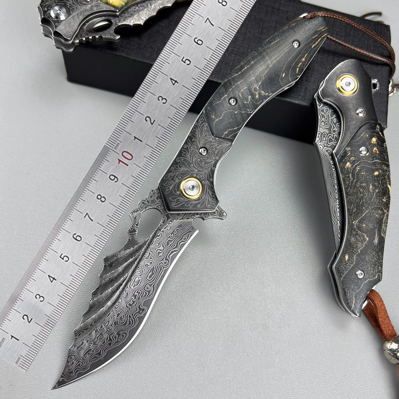 进口VG10大马士革钢户外折叠刀便携随身水果刀开刃高硬度防身刀具