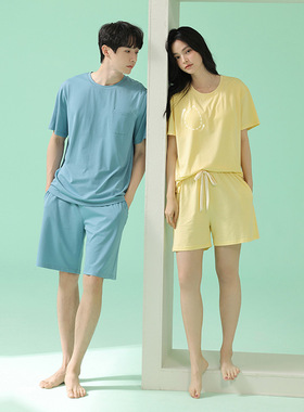【超柔软】情侣睡衣女夏季莫代尔短袖短裤两件套男女士家居服套装