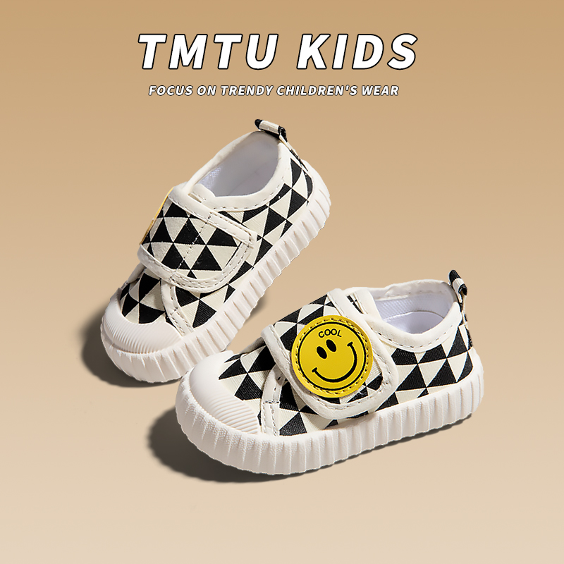 TMTU KIDS 儿童笑脸帆布鞋2022秋冬款女童小童板鞋男童魔术贴板鞋