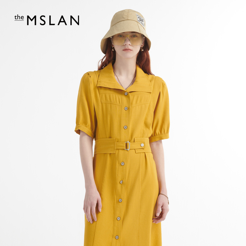 【含腰带】MSLAN春夏气质衬衫连衣裙简约显瘦收腰长裙MEBV4111