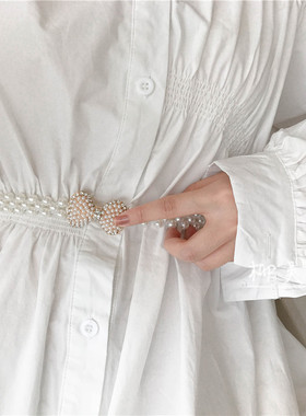 韩国气质复古甜美珍珠扣装饰连衣裙子配毛衣外套女细腰带时尚腰链