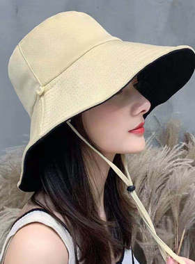 2024新款帽子女2020韩版网红渔夫帽日系 防紫外线双面大檐遮阳帽