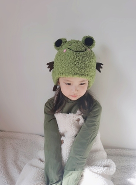 2020新款秋冬季可爱卡通青蛙护耳帽子针织毛线帽儿童保暖女网红款
