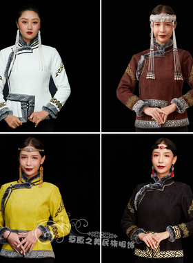 蒙古袍生活装冬季日常成人女短款蒙古服现代仿鹿皮绒蒙古族服新品