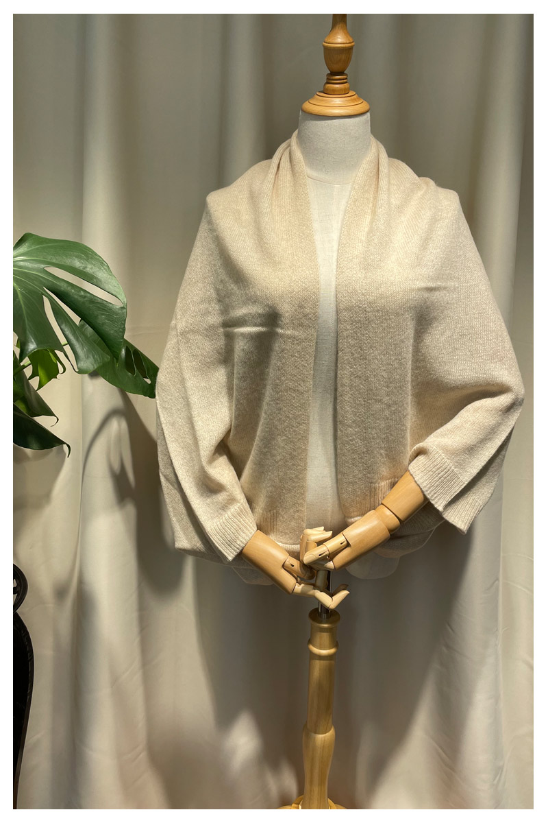 山羊绒针织纯色长袖开衫女外搭外套空调房披肩秋冬季围巾两用青绒