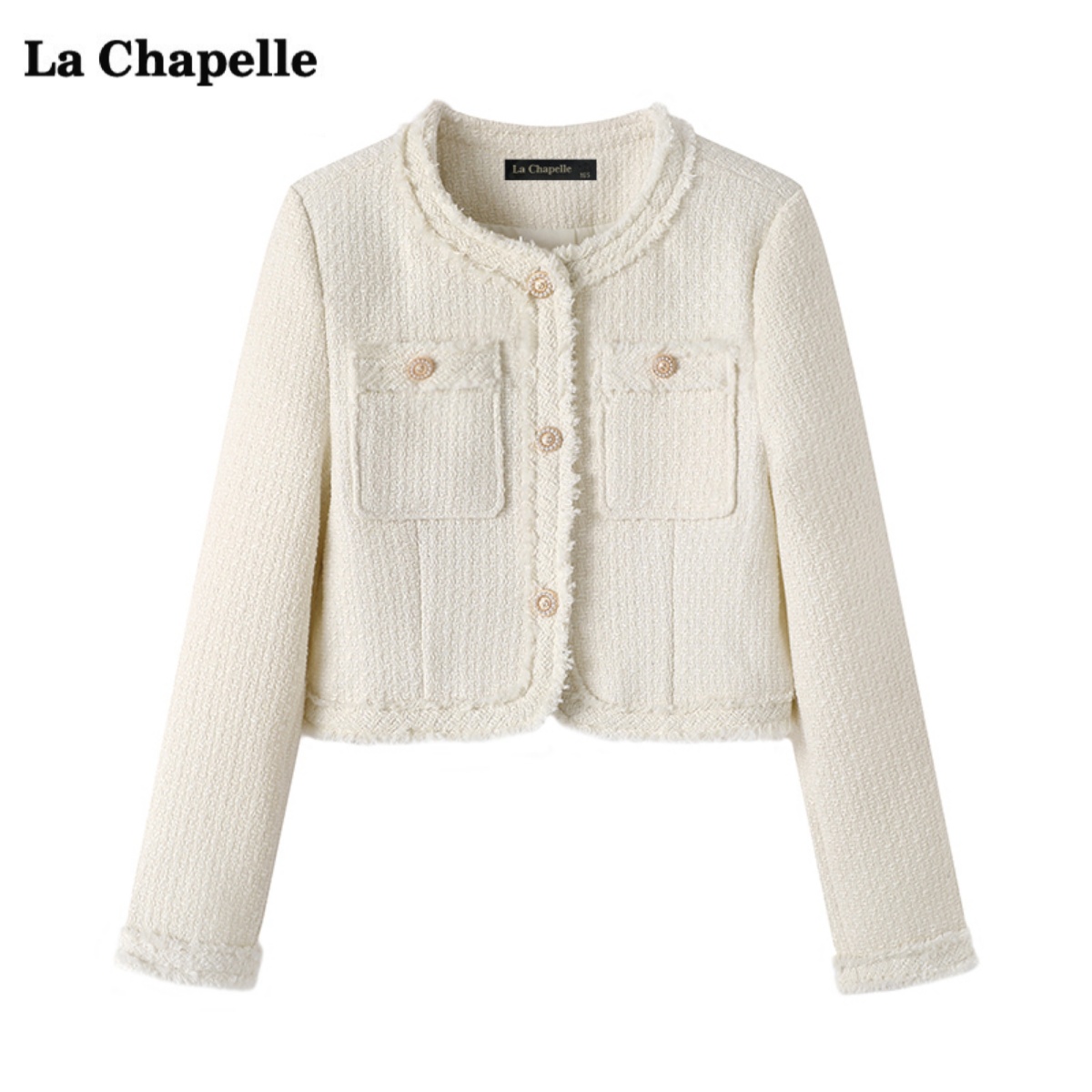 拉夏贝尔/La Chapelle小香风圆领外套女秋冬新款气质显瘦短款上衣
