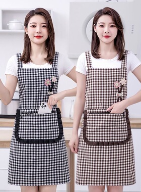韩版时尚加厚棉布围裙厨房家用做饭防油污背带围腰男女上班工作服