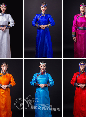女蒙古族长款缎面蒙古袍服装少数民族服饰演出舞蹈日常婚礼服新品