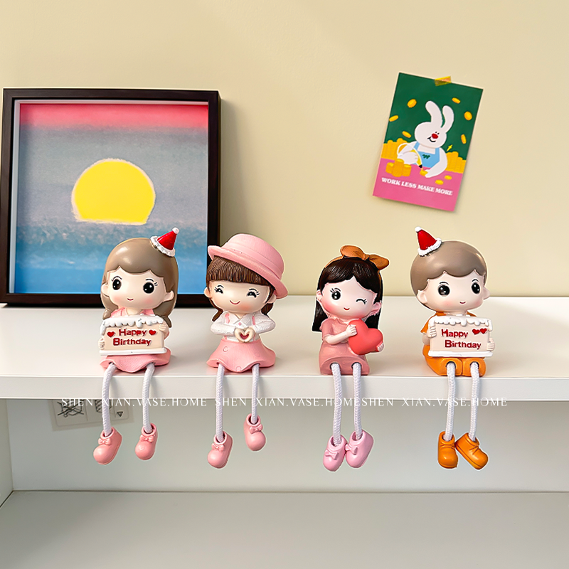 创意可爱吊脚娃娃客厅小摆件家居装饰品儿童房间一家四口玩具摆设