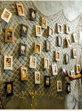 地中海风房间墙上软装饰品家居创意渔网照片墙奶咖甜品店个性壁饰