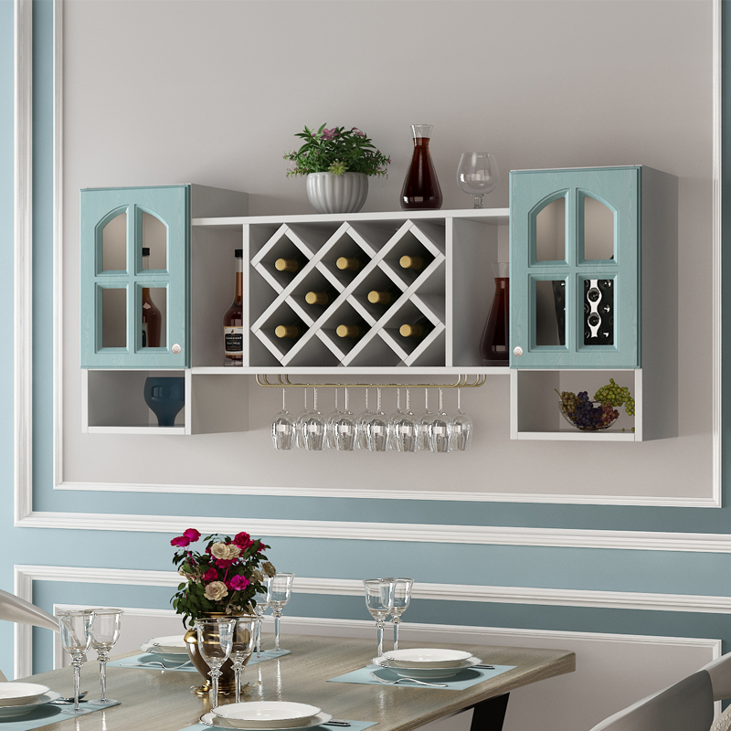 实木餐厅客厅厨房壁挂式吊柜酒柜创意菱形酒格墙上装饰多层置物架