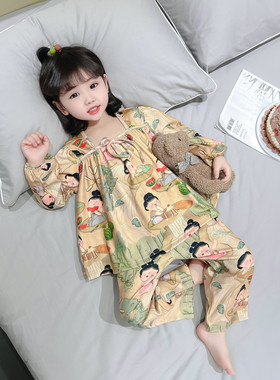 女童睡衣秋冬款德绒长袖2024新款宝宝家居服儿童中国风加厚小女孩
