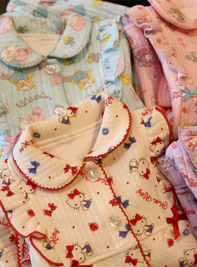 日本亲子 空气棉 秋冬新款 儿童 女童男童加厚保暖睡衣家居服套装