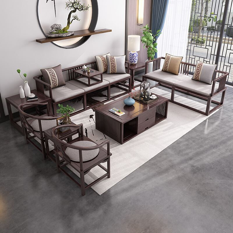 新中实式木沙发现代简约禅意客厅沙发组合套装影楼样板房全屋家具
