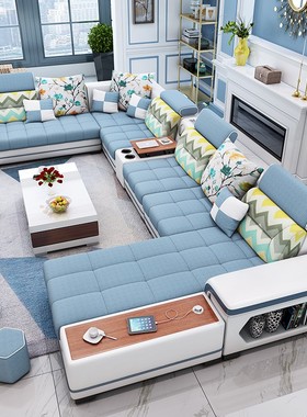 布艺沙发简约现代客厅 大户型全屋家具套装组合新款U型科技布沙发