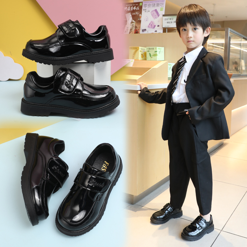 男童皮鞋2024年春秋季新款儿童演出小黑鞋亮皮圆头防滑软底中大童