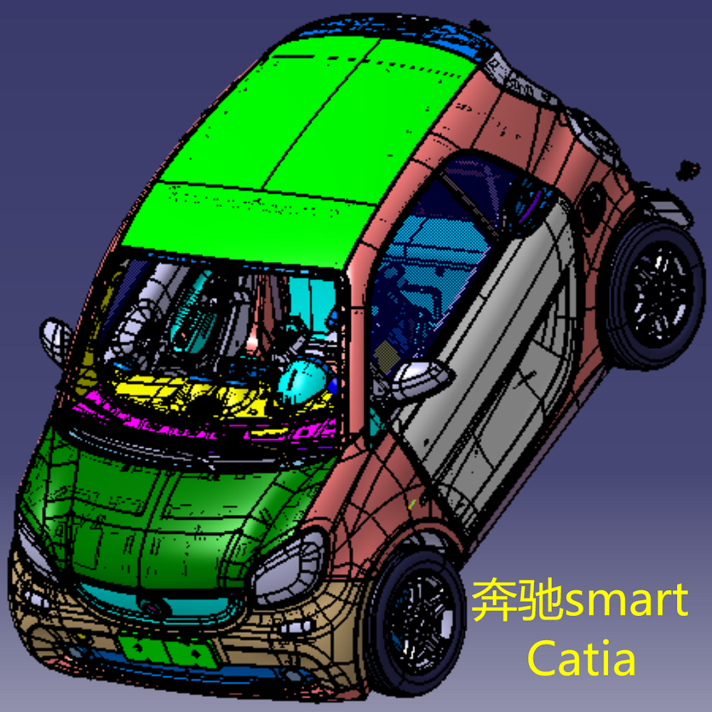 奔驰smart单排座椅微型汽车Catia整车三维几何数模型SUV底盘内饰