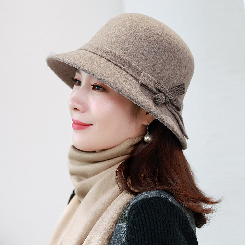 新款羊毛呢妈妈帽气质潮流中年女秋冬季韩版时尚洋气中老年人帽子