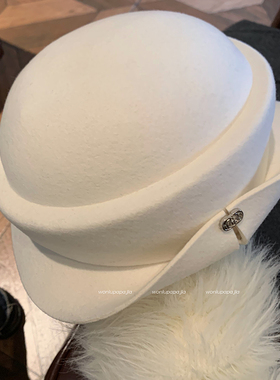 纯羊毛贝雷帽女秋冬季法式赫本风帽子卷边时尚高级感礼帽渔夫帽