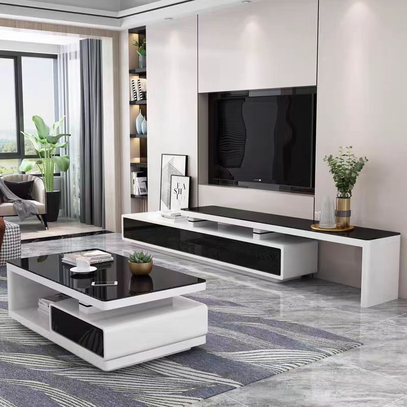 简约现代可伸缩黑白茶几电视柜组合套装小户型客厅地柜成套家具