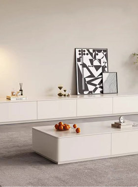新款侘寂奶油风岩板电视柜茶几组合现代简约3米地柜客厅成套家具