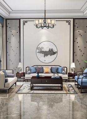 新中式实木沙发组合现代简约客厅别墅大小户型轻奢客厅成套家具厂